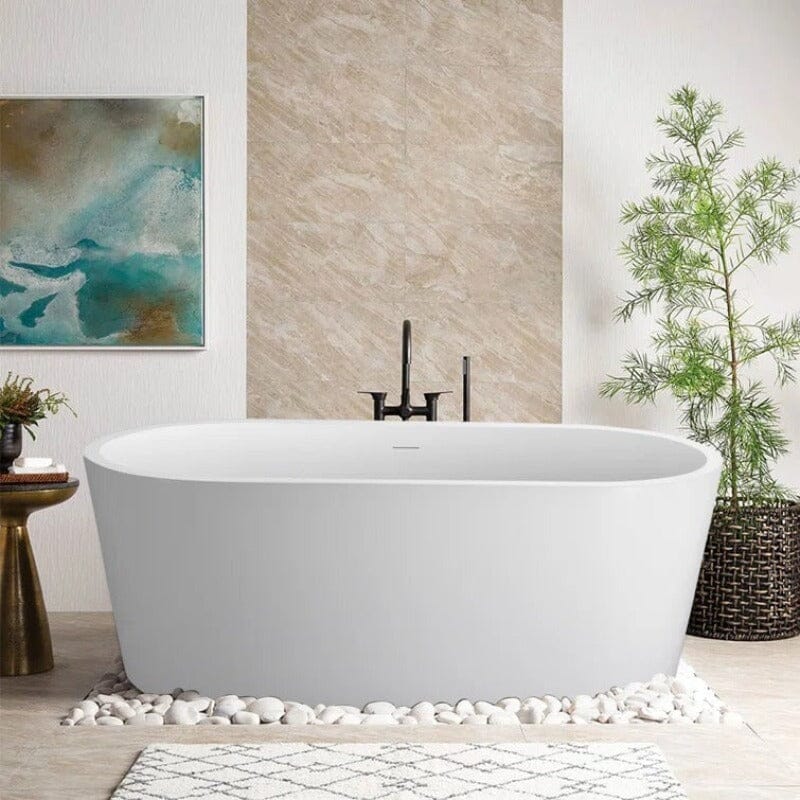 65&quot; Acrylic Oval Flatbottom Freestanding Soaking Bathtub in Glossy White