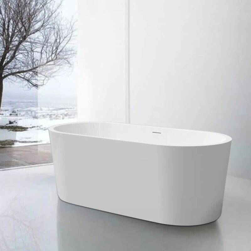 65&quot; Acrylic Oval Flatbottom Freestanding Soaking Bathtub in Glossy White