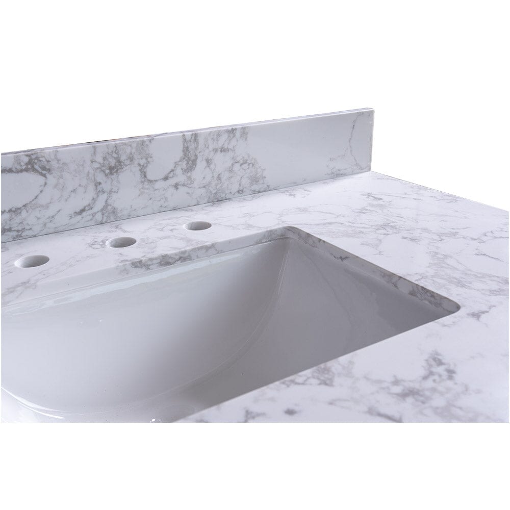 Giving Tree 49‘’x22&quot; bathroom stone vanity top engineered stone carrara white marble color with rectangle undermount ceramic sink and 3 faucet hole with back splash .