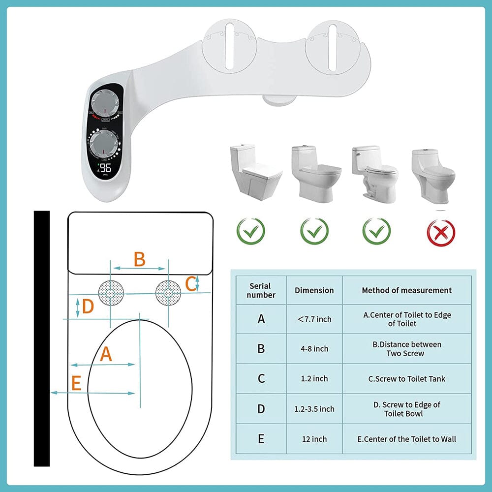 Bidet Toilet Attachment Adjustable Non-Electric Self Cleaning Retractable Nozzles for Rear &amp; Feminine Wash