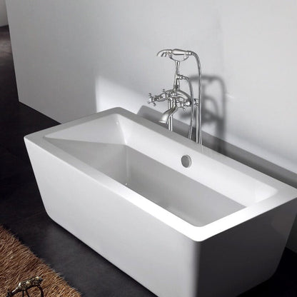 Brushed nickel freestanding faucet with telephone style handheld shower