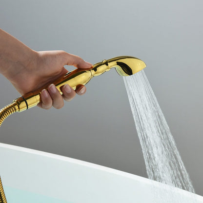 Floor Mount Freestanding Bathtub Faucet with Handheld Shower Gold Retro Style