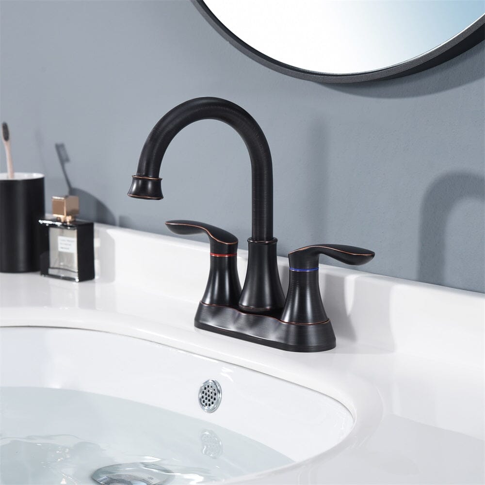 Giving Tree 2-Handle 4-Inch Oil Rubbed Bronze Bathroom Faucet, Bathroom Vanity Sink Faucets with Pop-up Drain and Supply Hoses 