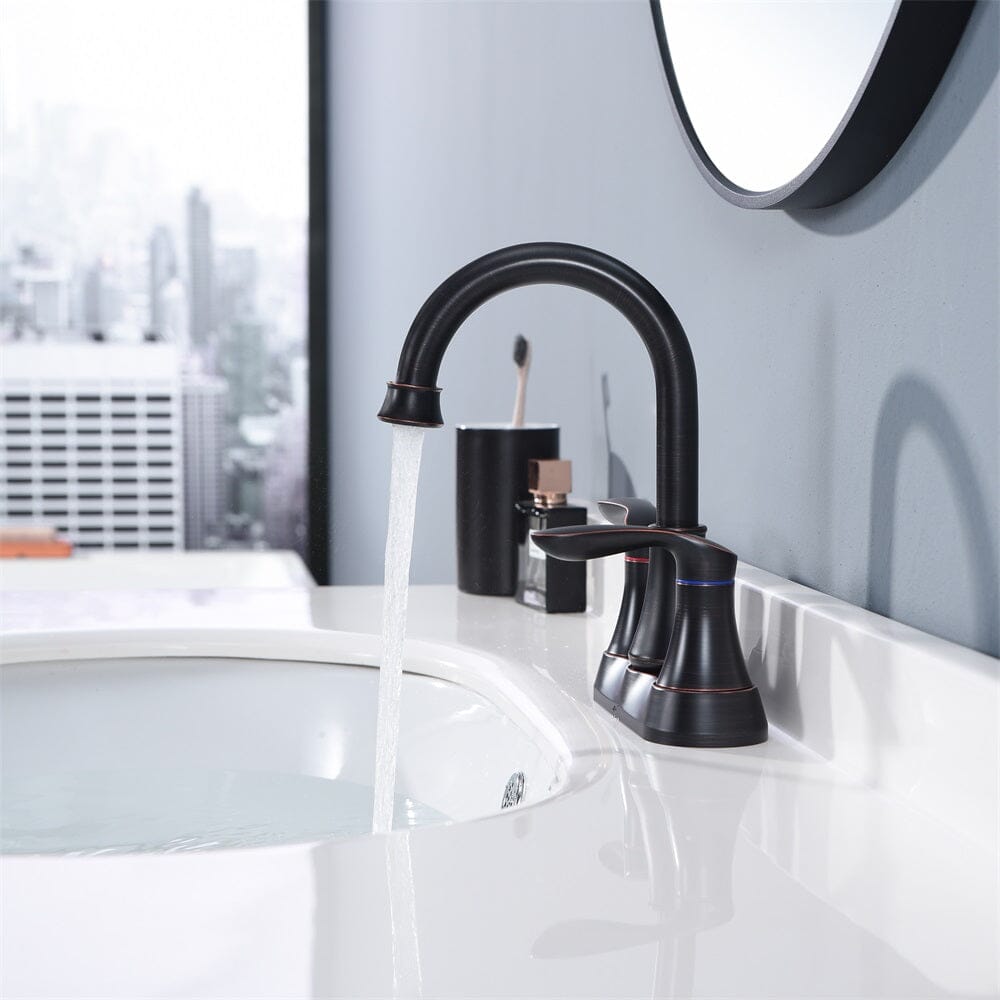 Giving Tree 2-Handle 4-Inch Oil Rubbed Bronze Bathroom Faucet, Bathroom Vanity Sink Faucets with Pop-up Drain and Supply Hoses 