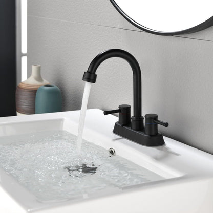 Bathroom Sink Faucet with Pop-Up Sink Drain and 2 Hoses, 3-Hole Stainless Steel High Arc