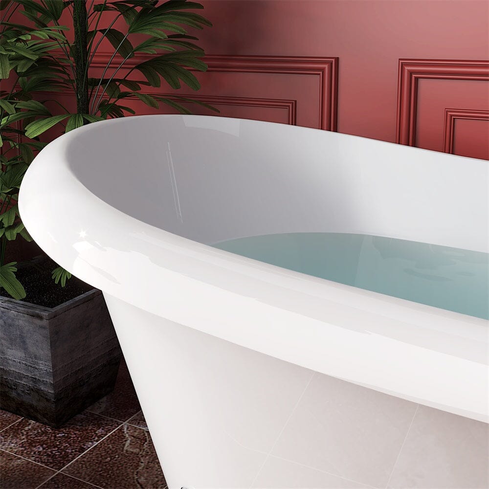 67&quot; Acrylic Clawfoot Double Slipper Freestanding Soaking Tub Rolled Rim