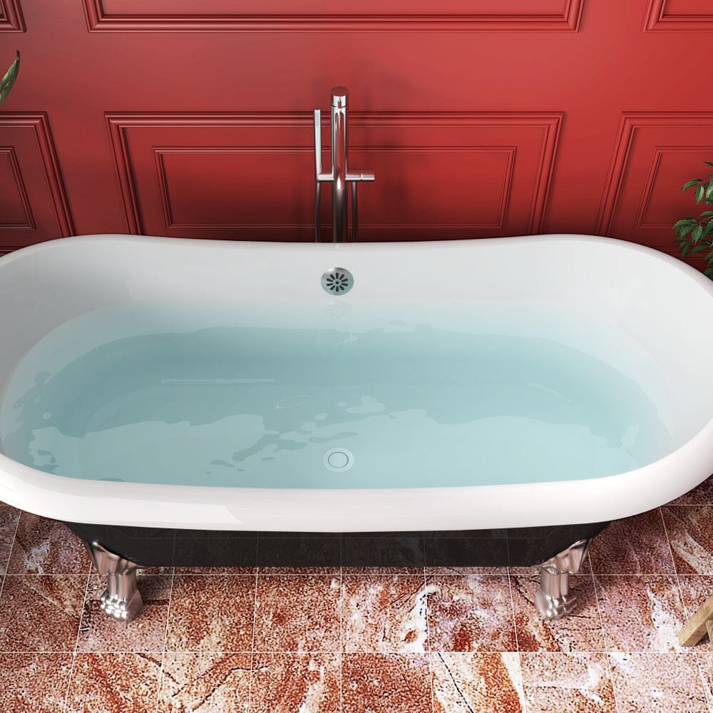 67&quot; Acrylic Clawfoot Double Slipper Freestanding Soaking Tub Rolled Rim