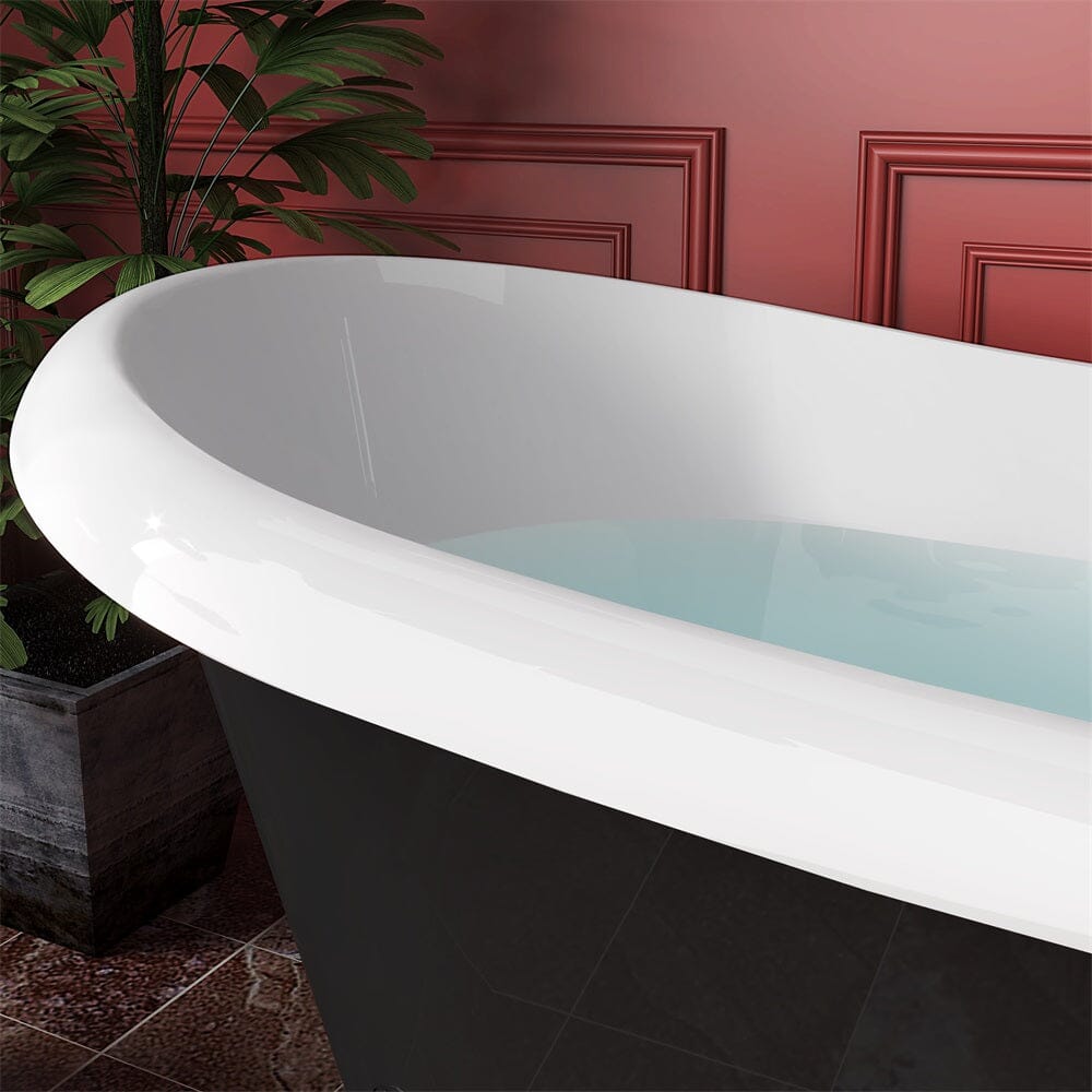 67&quot; Acrylic Clawfoot Double Slipper Freestanding Soaking Tub Rolled Rim