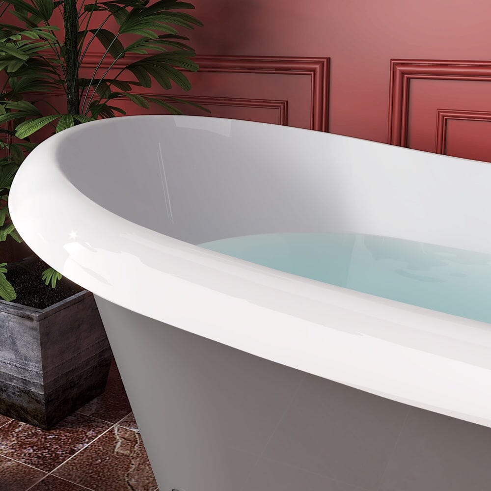 67&quot; Acrylic Clawfoot Double Slipper Freestanding Soaking Tub Rolled Rim