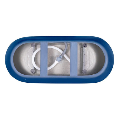 Blue freestanding soaking tub drain bottom design detail