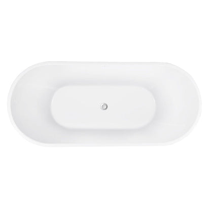 Top view of center drain in blue freestanding soaking tub
