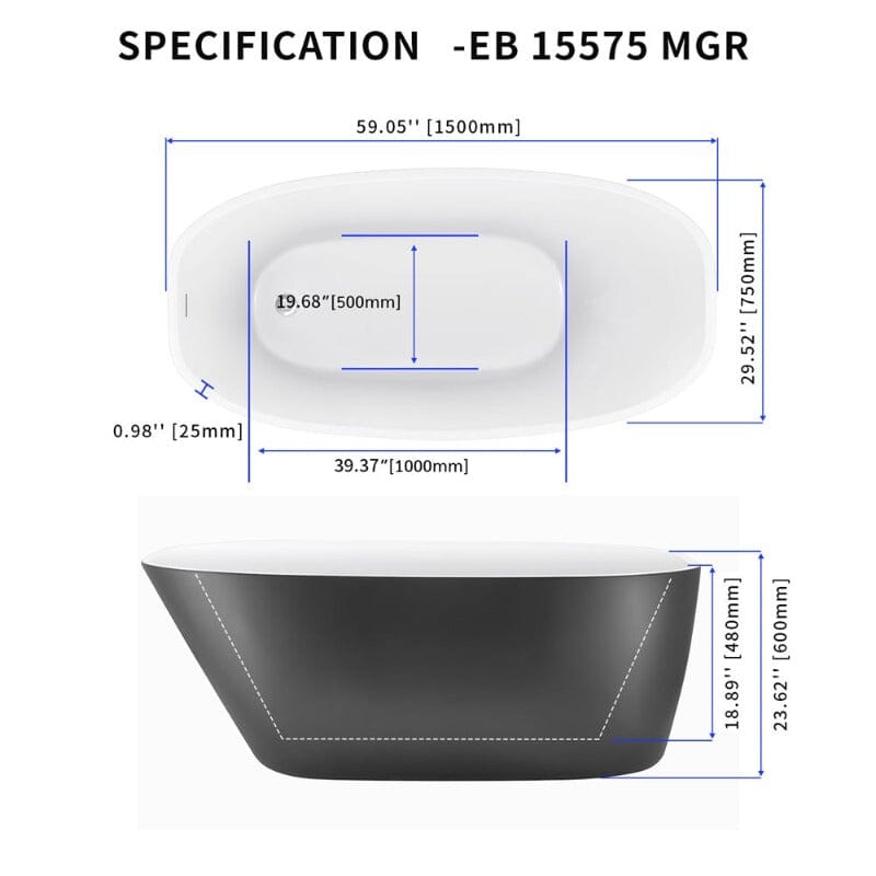 Giving Tree 59&quot; Acrylic Egg Shape Free Standing Tub for Bathroom