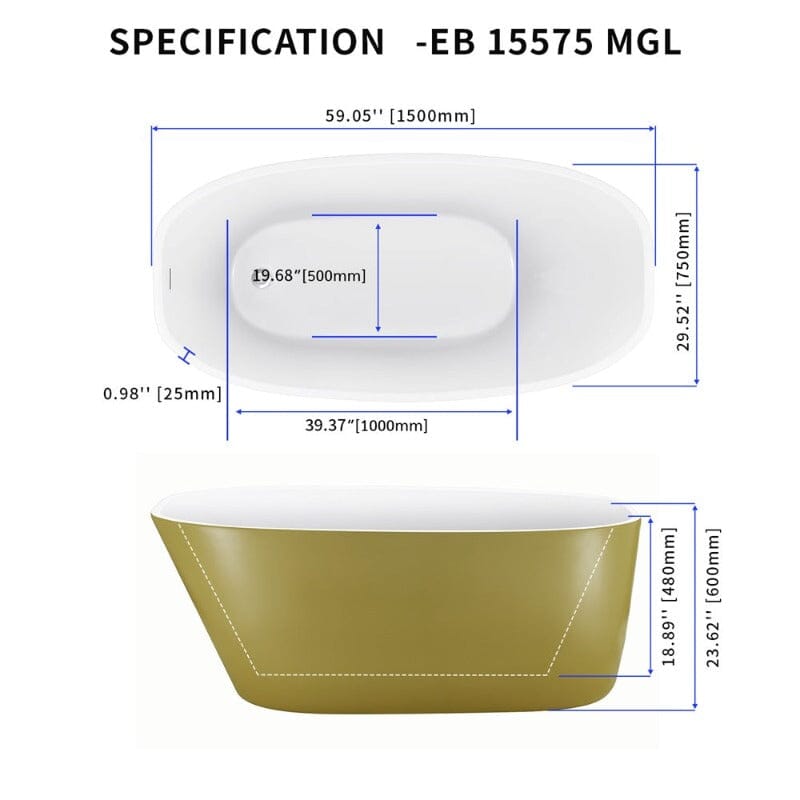 Giving Tree 59&quot; Acrylic Egg Shape Free Standing Tub for Bathroom