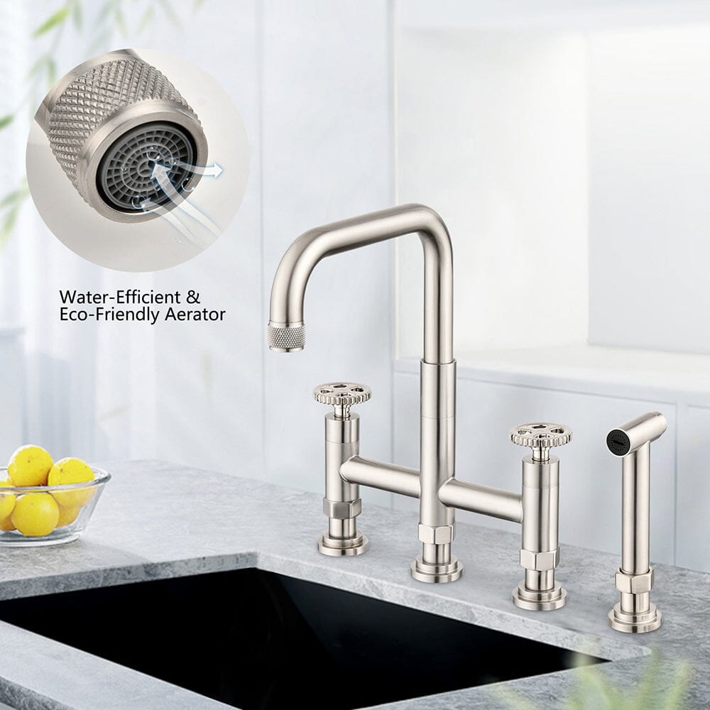 Giving Tree Double Handle Bridge Kitchen Faucet with Side Spray