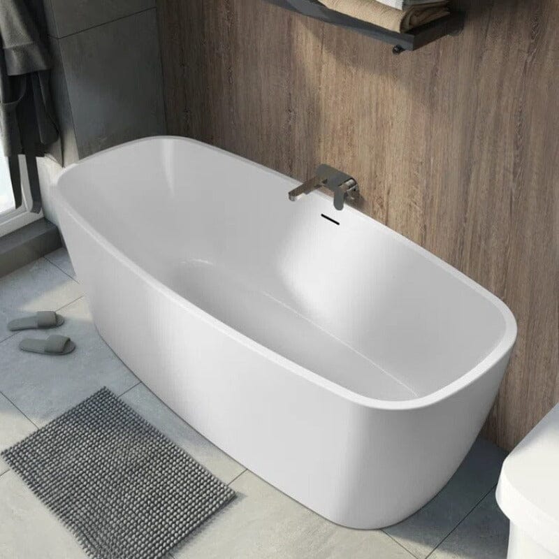 59&quot; Acrylic Square Shape Freestanding Soaking Tub with Overflow &amp; Drain