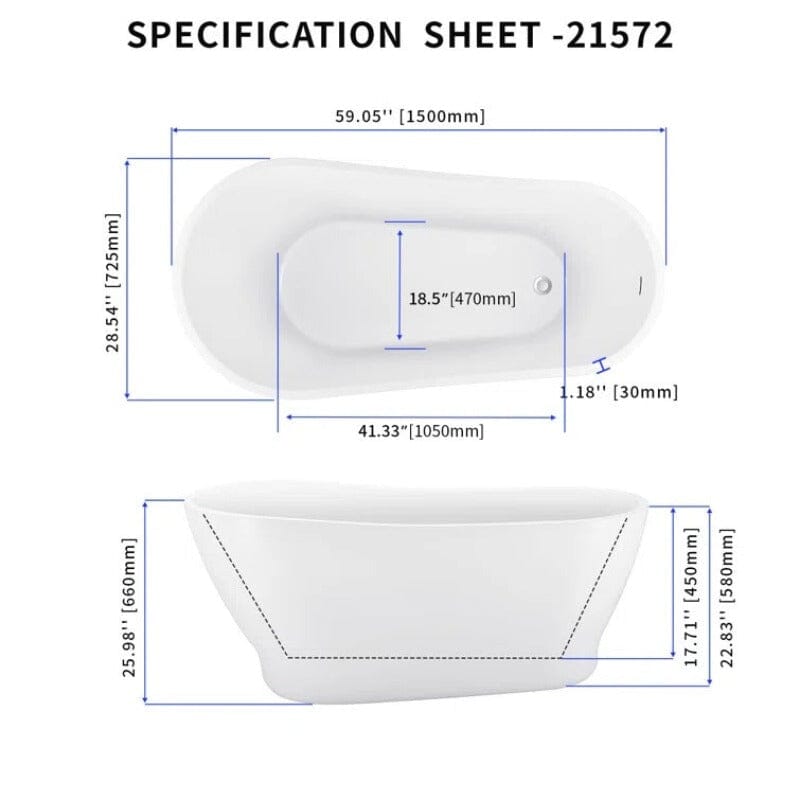 Giving Tree 59&quot; Acrylic Single Slipper Tub Curve Shape Freestanding Bathtub