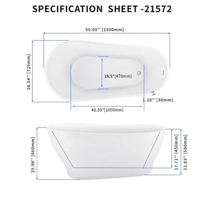 Giving Tree 59&quot; Acrylic Single Slipper Tub Curve Shape Freestanding Bathtub