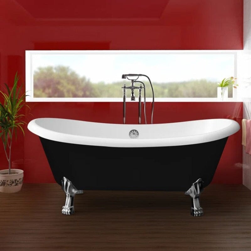 67&quot; Acrylic Clawfoot Double Slipper Freestanding Soaking Tub Rolled Rim