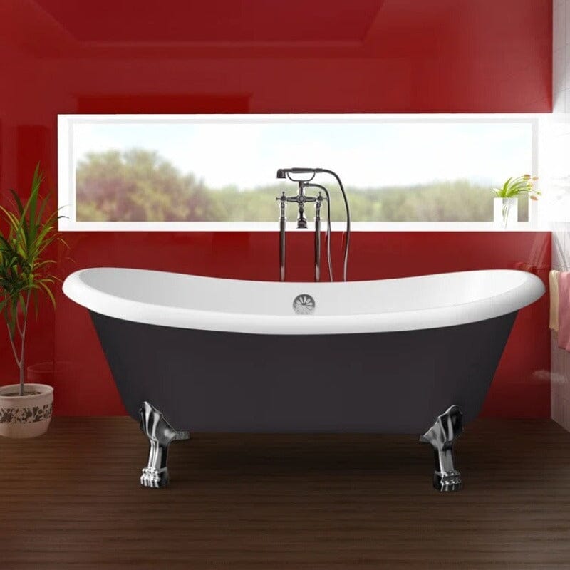 67&quot; Acrylic Clawfoot Double Slipper Freestanding Soaking Tub Rolled Rim