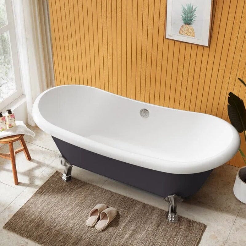 67&quot; Acrylic Clawfoot Double Slipper Freestanding Soaking Tub Rolled Rim