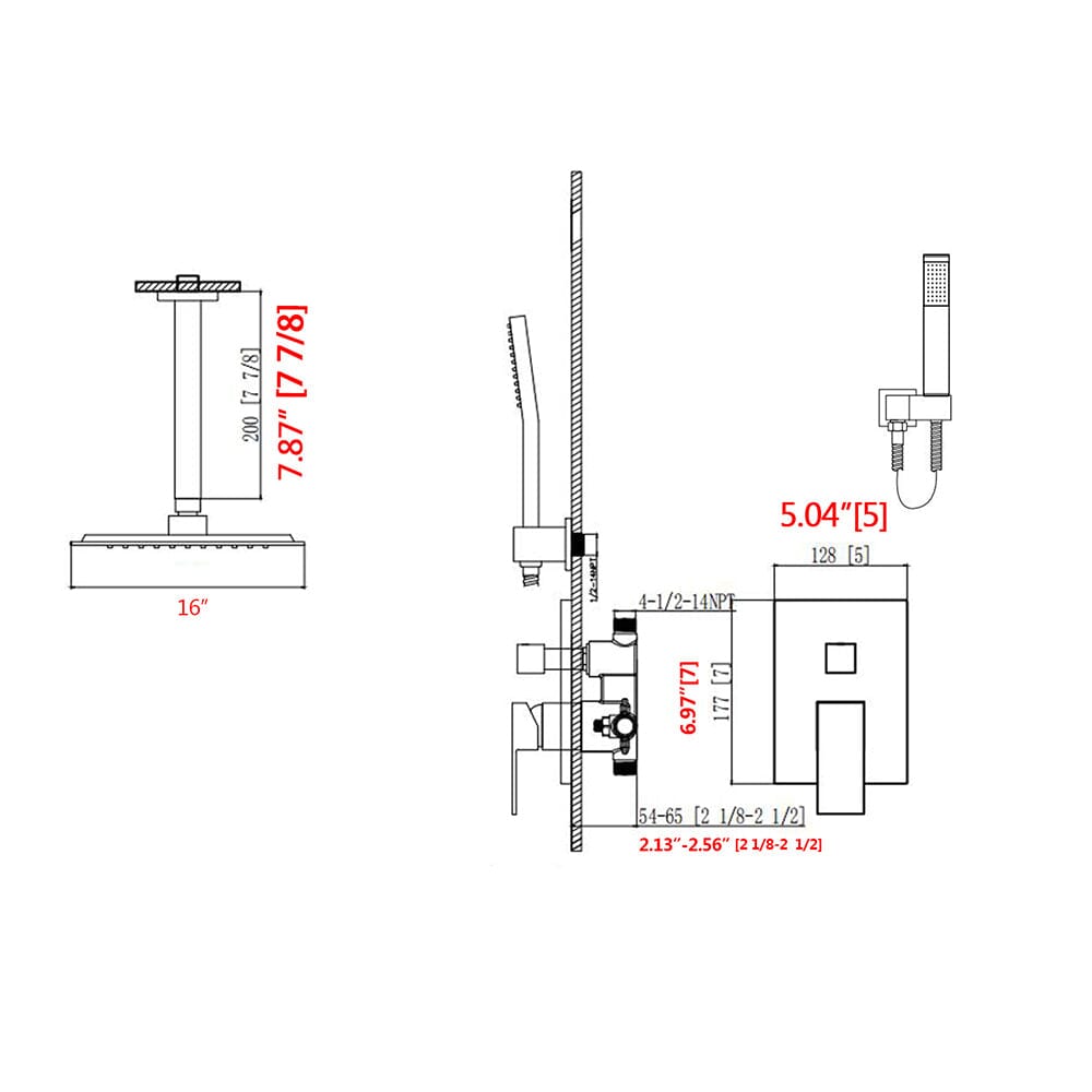 2-Spray Patterns with 1.8 GPM 16 in. Rainfall Shower Head Ceiling Mount Dual Shower Heads