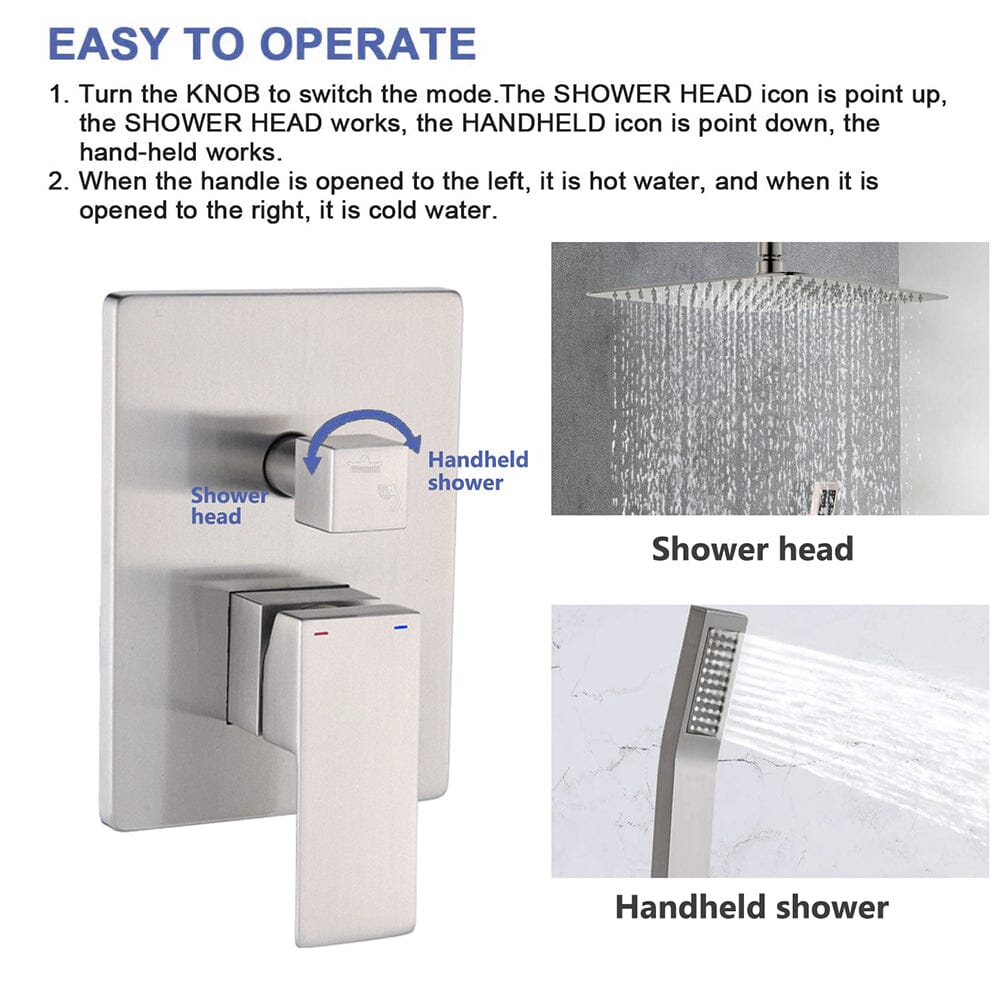 2-Spray Patterns with 1.8 GPM 16 in. Rainfall Shower Head Ceiling Mount Dual Shower Heads