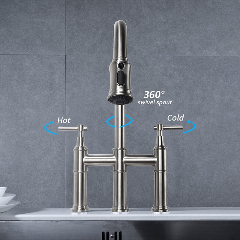 Giving Tree Bridge Kitchen Faucet with Pull-Down Sprayhead in Spot