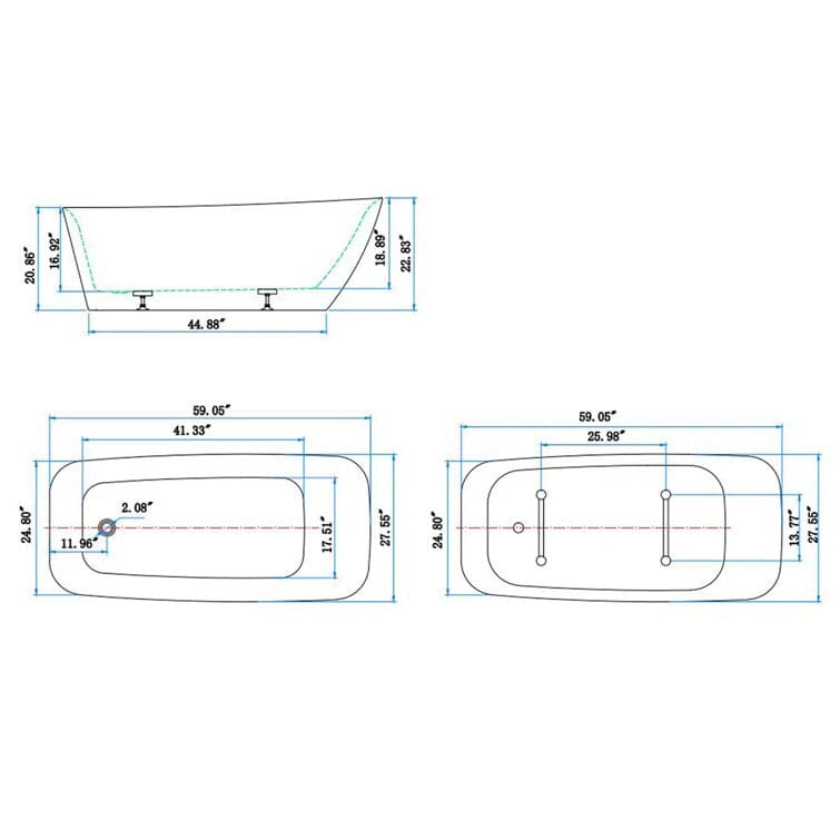 59&quot; Acrylic Single Slipper Tub Freestanding Soaking Bathtub