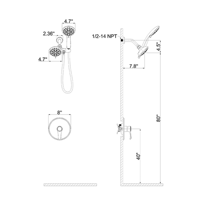 6 Spray Mode Dual Rain &amp; Handheld Shower Heads Combo with Hose