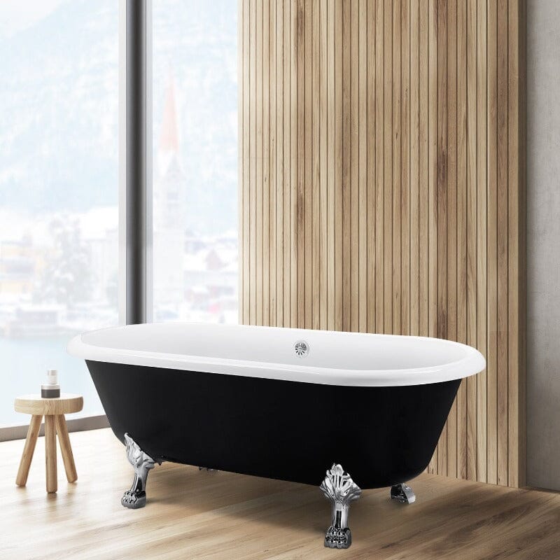 67" Acrylic Double-Slipper Clawfoot Bathtub Freestanding Soaking Tub with Drain