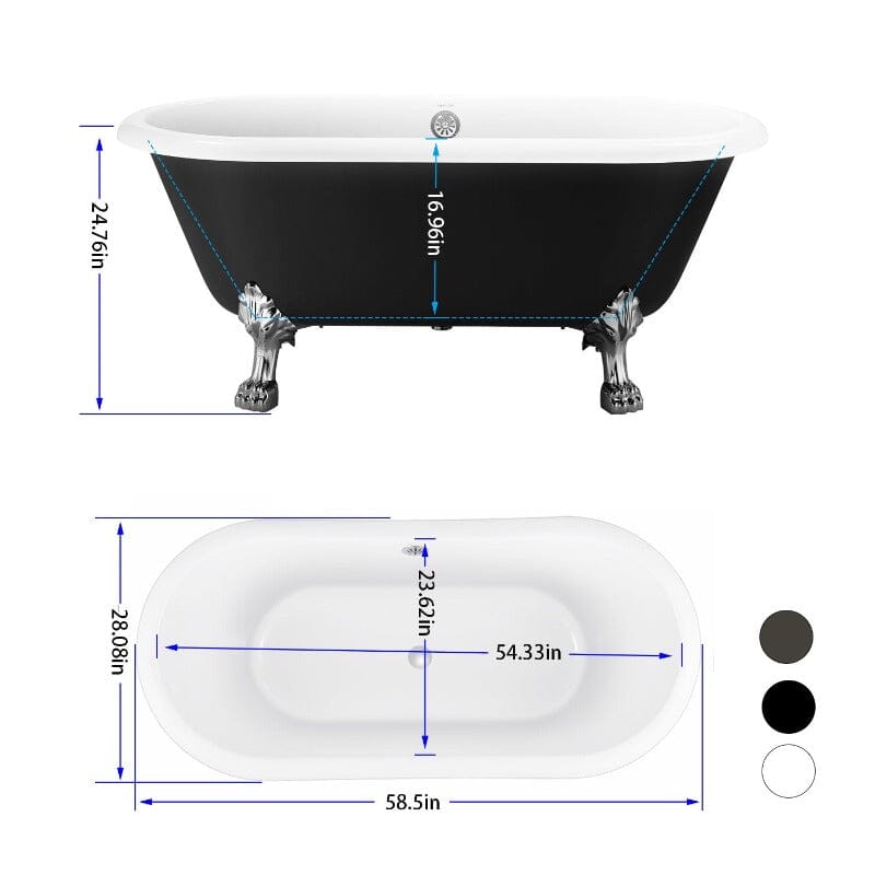 59-Inch Double End Clawfoot Tub Overall Dimensions Introduction
