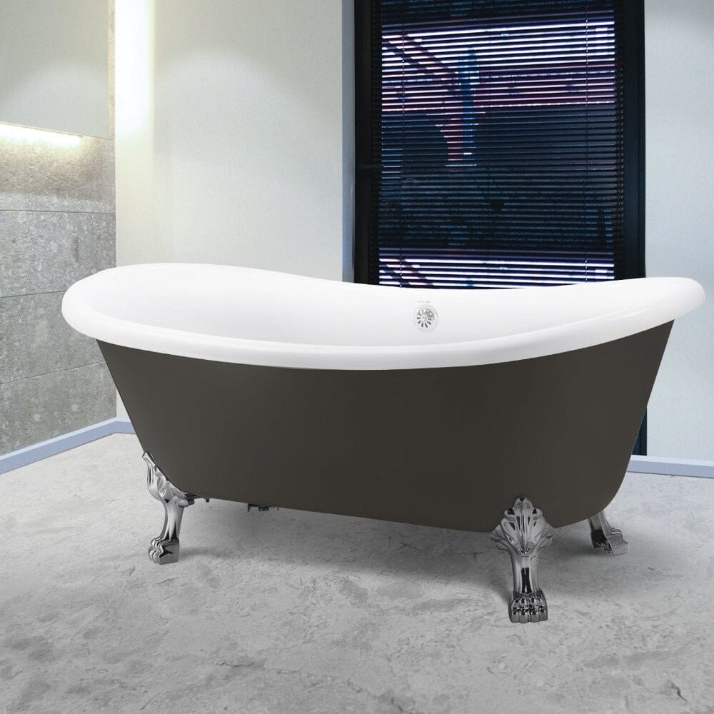 67&quot; Acrylic Clawfoot Double Slipper Freestanding Soaking Tub Rolled Rim