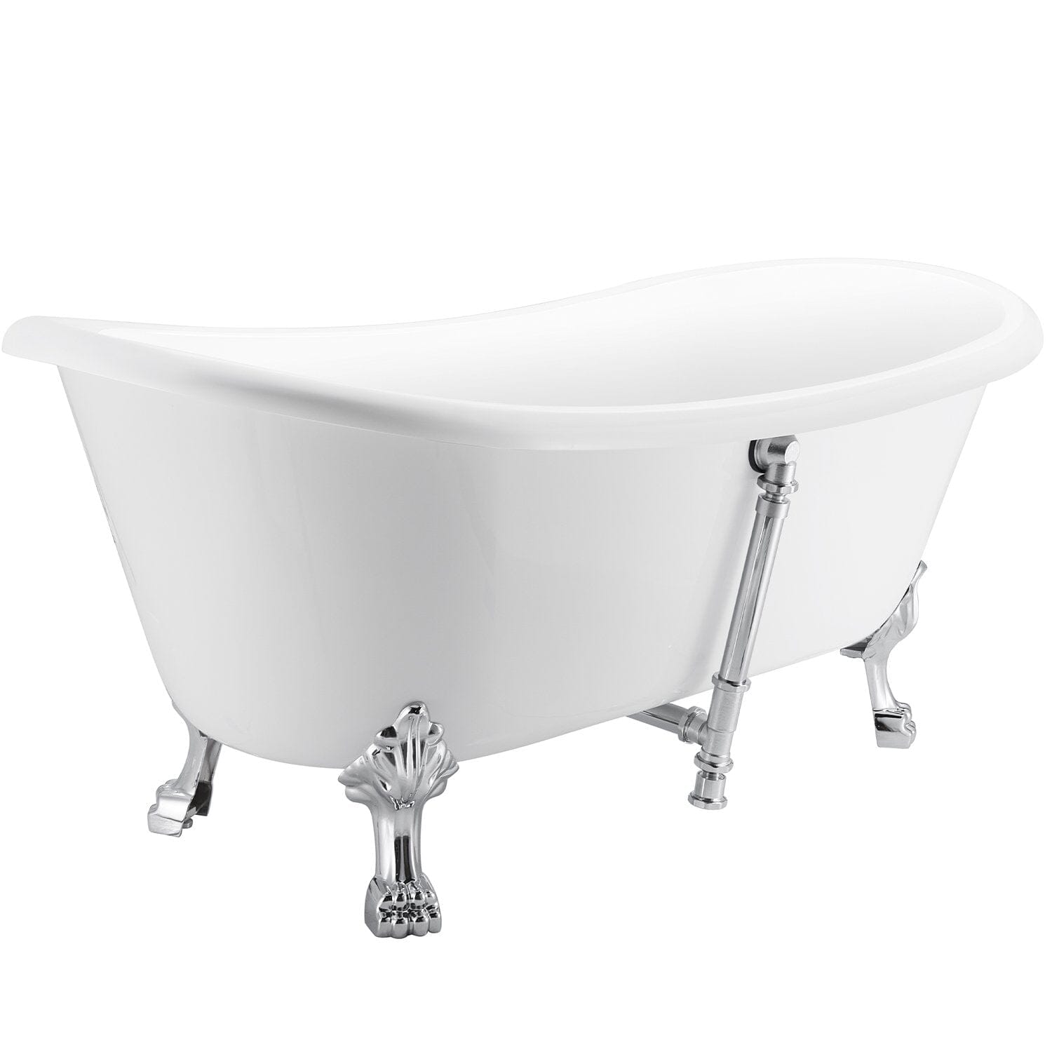 67&quot; Acrylic Clawfoot Double Slipper Freestanding Soaking Tub Rolled Rim