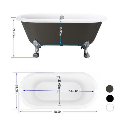 59&quot; Double Ended Gray Clawfoot Tub Dimensions Details