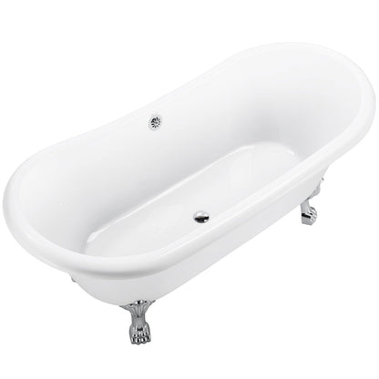 67&quot; Acrylic Clawfoot Double Slipper Freestanding Soaking Tub Rolled Rim