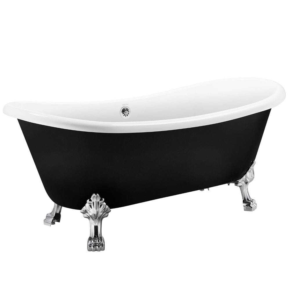 67&quot; Acrylic Clawfoot Double Slipper Freestanding Soaking Tub Rolled Rim