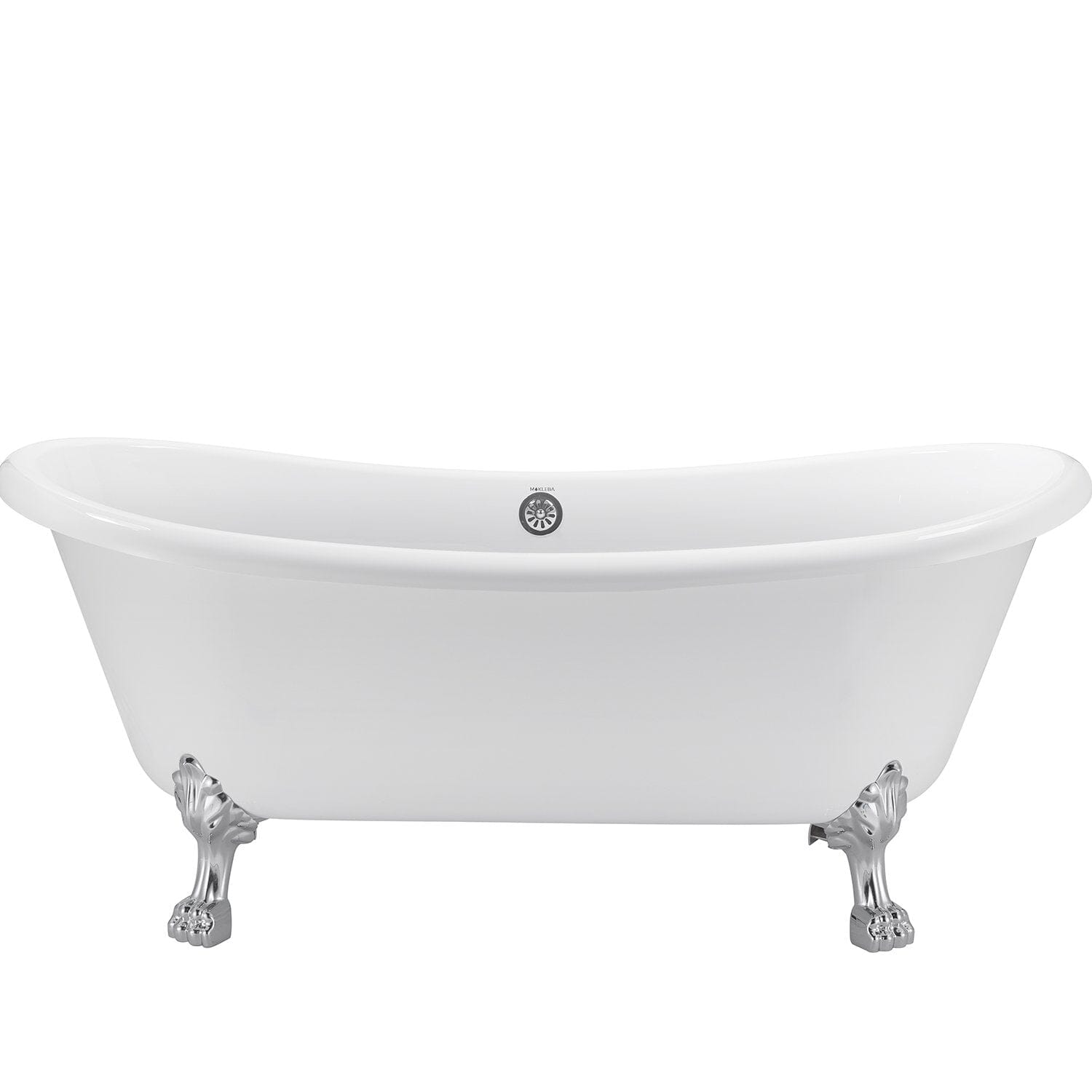 67&quot; Acrylic Clawfoot Double Slipper Freestanding Soaking Tub Rolled Rim