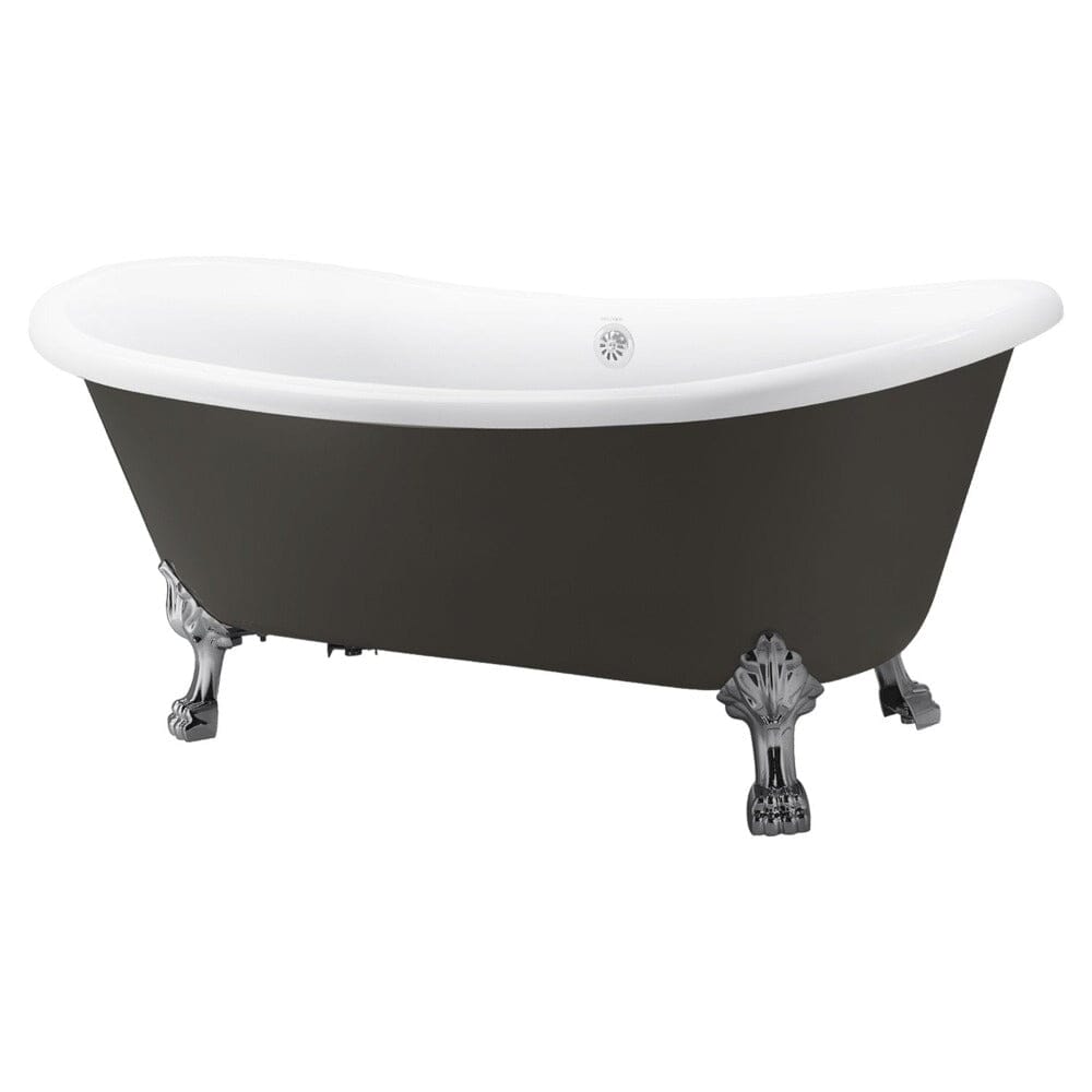 67&quot; Acrylic Clawfoot Double Slipper Freestanding Soaking Tub Rolled Rim