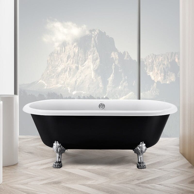 67" Acrylic Double-Slipper Clawfoot Bathtub Freestanding Soaking Tub with Drain