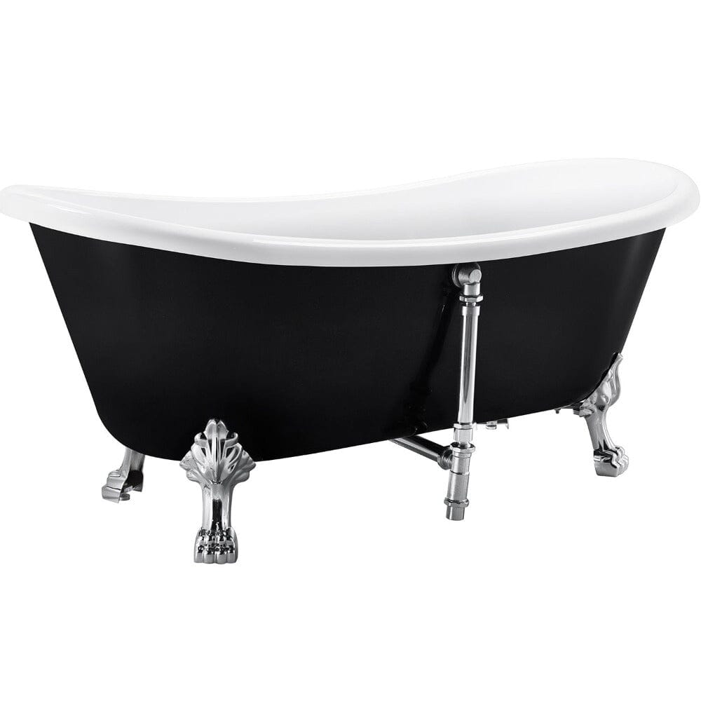 67&quot; Acrylic Clawfoot Double Slipper Freestanding Soaking Tub Rolled Rim