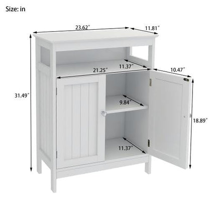 Bathroom Standing Storage with Double Shutter Doors White Cabinet