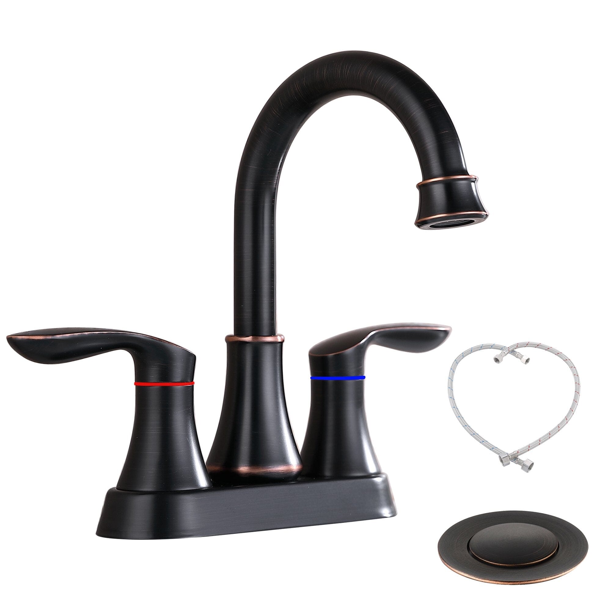 Giving Tree 2-Handle 4-Inch Oil Rubbed Bronze Bathroom Faucet, Bathroom Vanity Sink Faucets with Pop-up Drain and Supply Hoses 