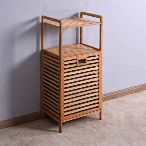 Giving Tree Bathroom Laundry Basket Bamboo Storage Basket 2-Tier Shelf