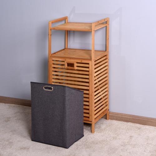 Giving Tree Bathroom Laundry Basket Bamboo Storage Basket 2-Tier Shelf