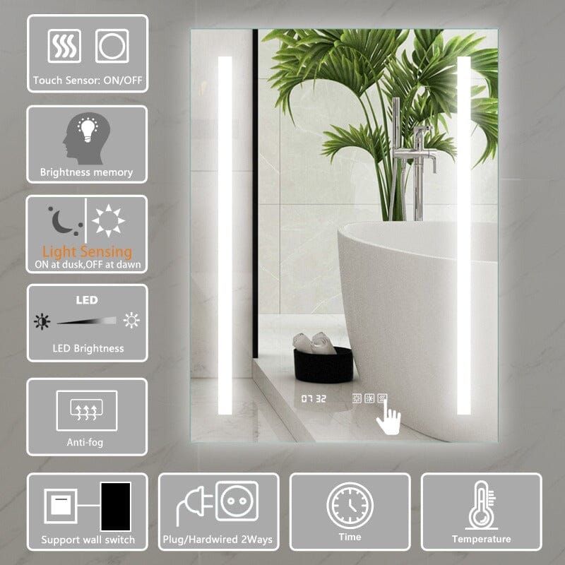24 x 32 Inch LED Bathroom Mirror with Anti Fog Dimmable Touch Button