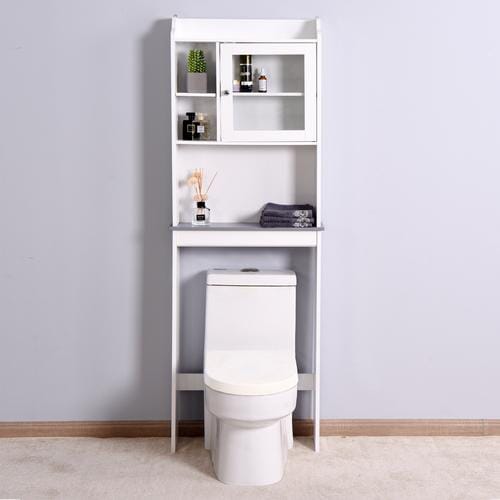 Modern Over The Toilet Space Saver Organization Wood Storage Cabinet for Home, Bathroom -White