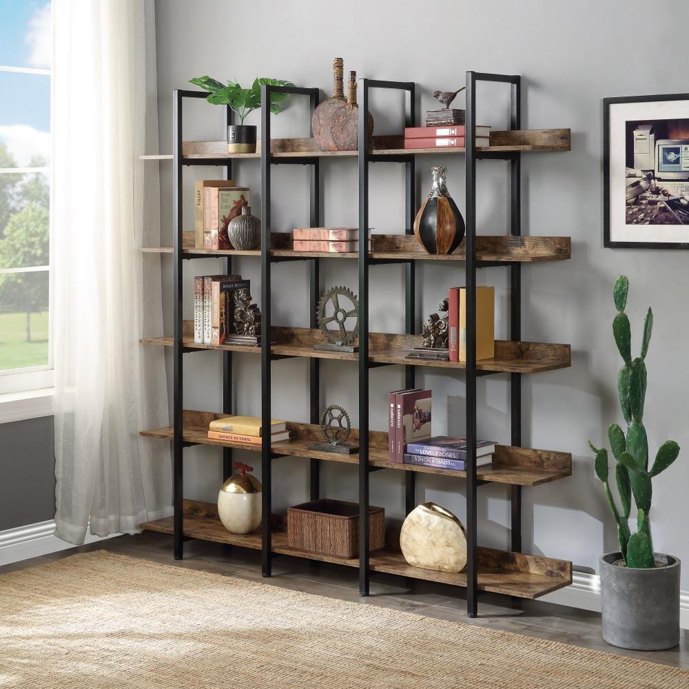 Giving Tree 5 Tier Bookcase Home Office Open Bookshelf, Vintage Industrial Style Shelf with Metal Frame, MDF Board