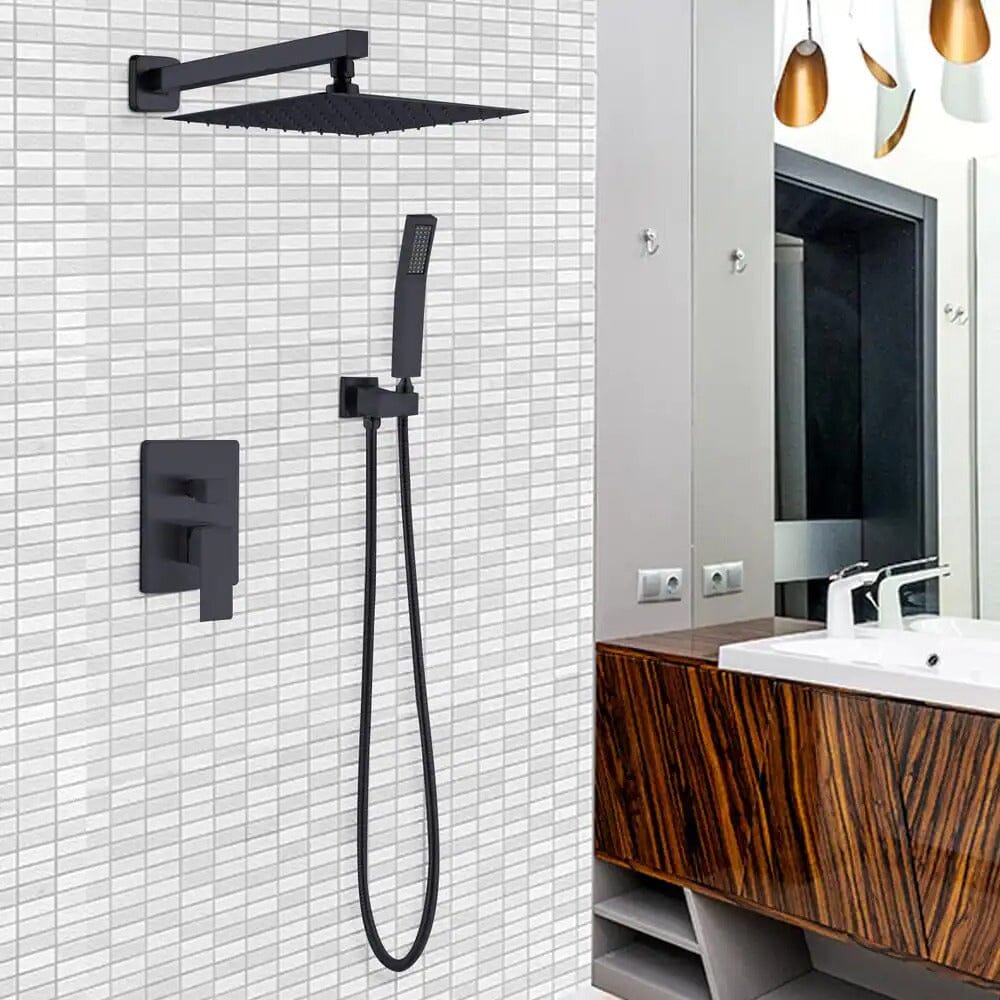 ExBrite Shower System Shower Faucet Combo Set Wall Mounted with 12 Rainfall Shower Head Chrome Finish 63858031