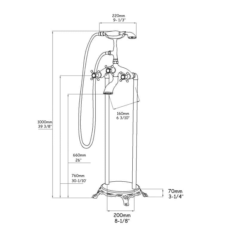 retro freestanding tub filler faucet dimensions