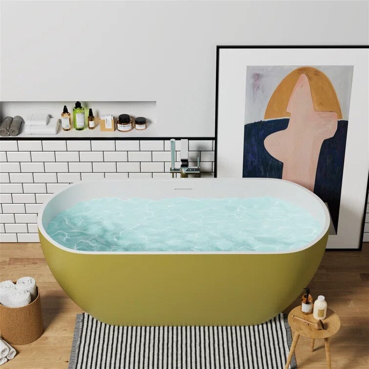 Giving Tree 59&quot; Oval Center Drain Soaking Freestanding Tub Acrylic